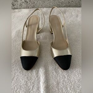 NEW MARC FISHER  Black and Gold Slingback Heels SZ8